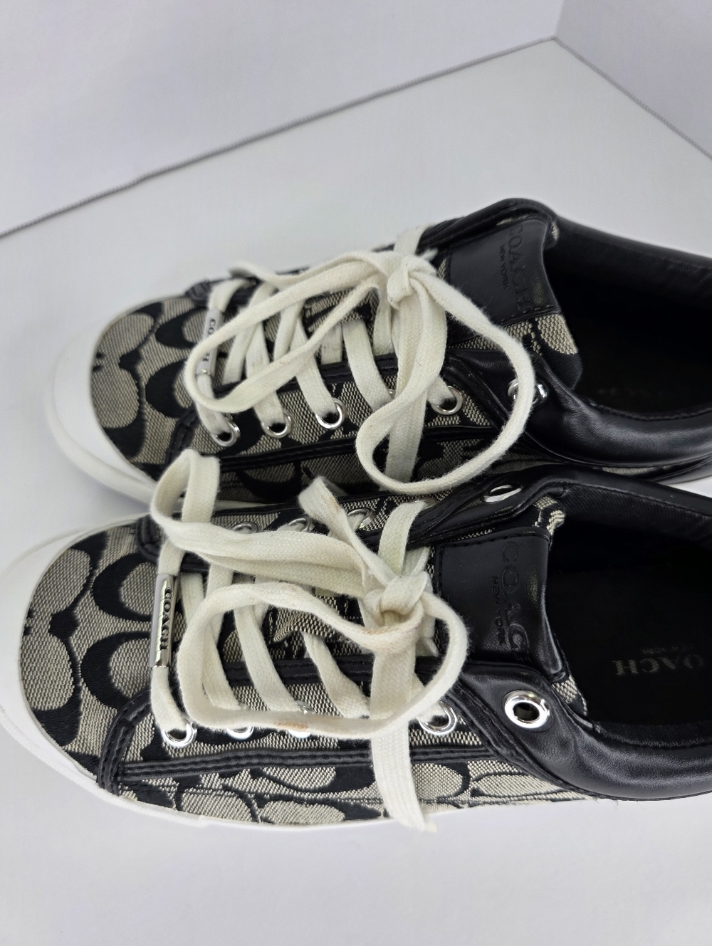 Y2K COACH Women's Francesca C Signature Logo Black Gray Sneakers Size 7.5B - Picture 15 of 16